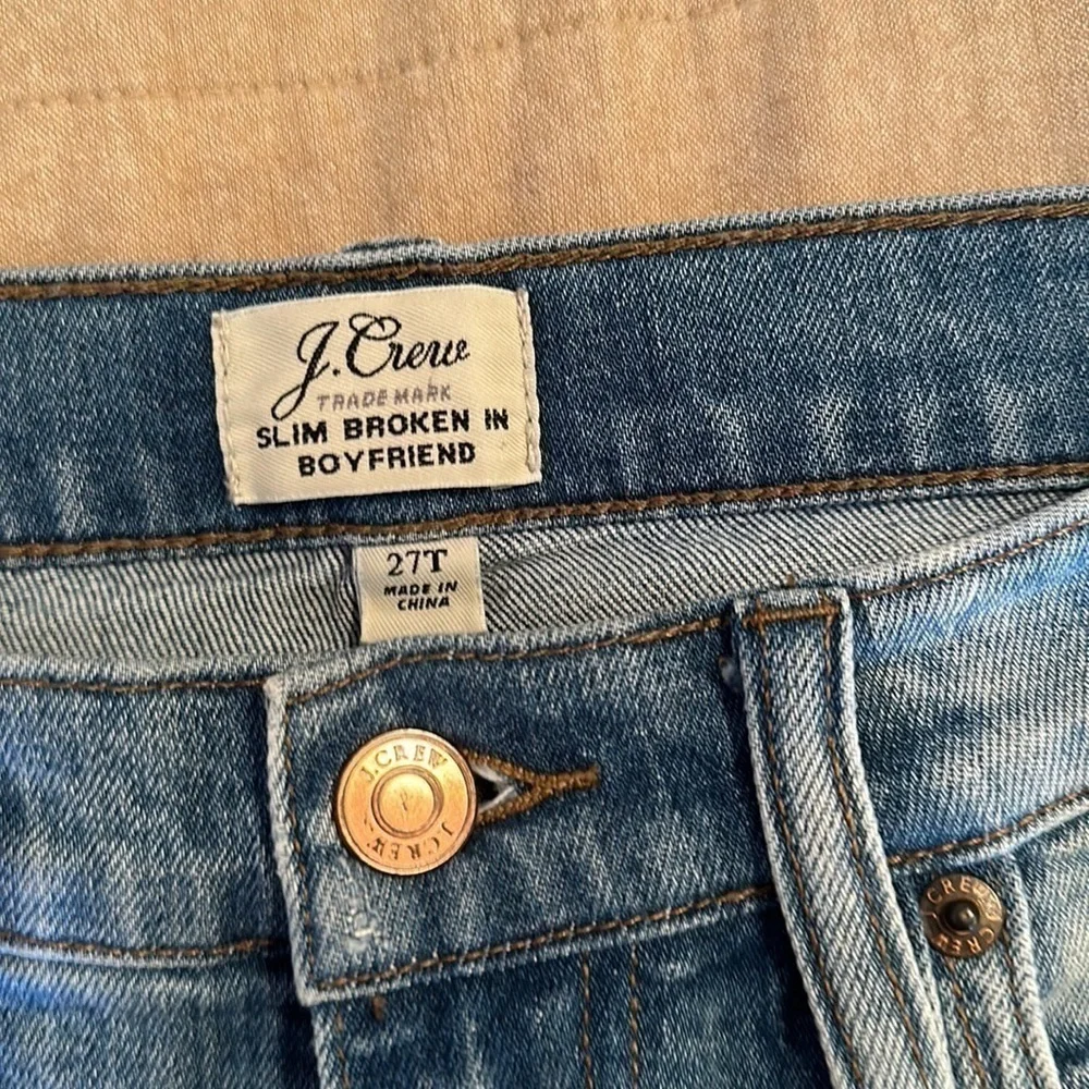 Womens J Crew Slim Broken In Distressed Stretchy Boyfriend Jeans Size 27T EUC